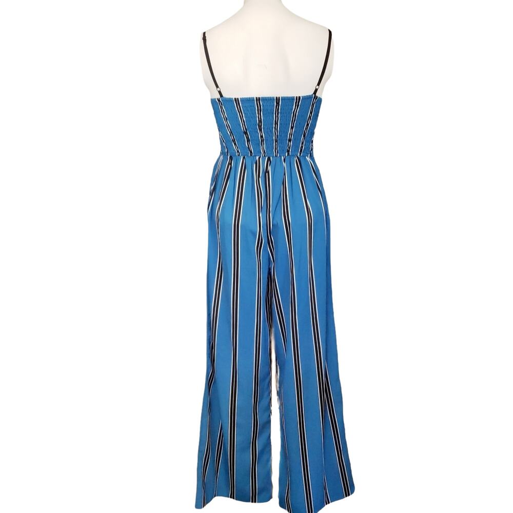 BAND OF GYPSIES Moissanite striped corset wide leg jumpsuit blue black Size XS - Picture 3 of 7